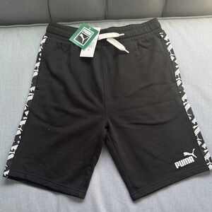 Puma Boys Black Athletic Shorts with Logo Trim
